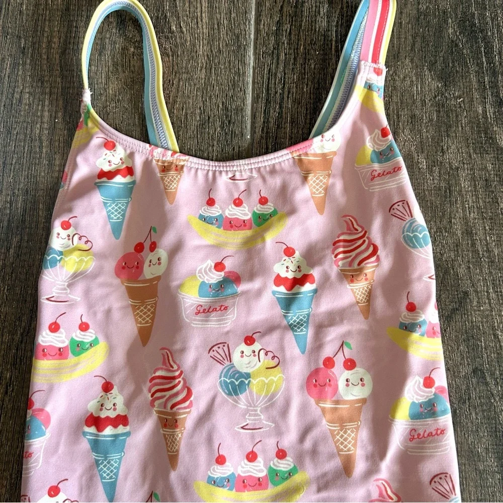 Mini Boden / Crisscross One-Piece Girls Swimsuit in Pink Tourmaline Ice Cream